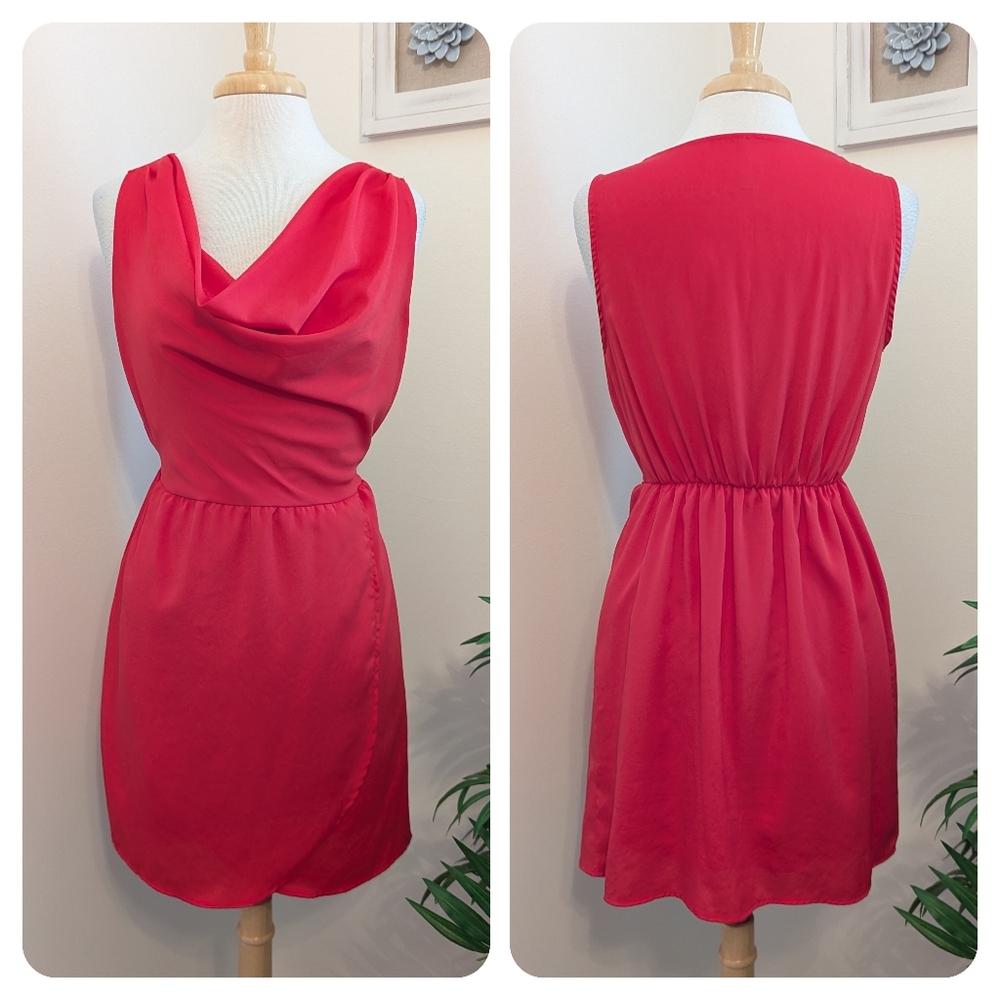 Alya | Francesca's Sleeveless Cowl Neck A-Line Mini Dress Pink Red Medium